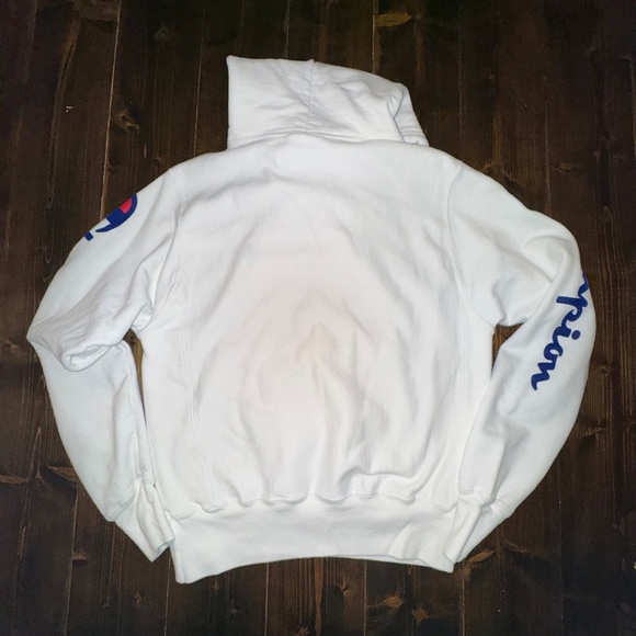 Vintage 90s Champion Reverse Weave Hoodie White Pullover Sweatshirt Size Small - Picture 2 of 4